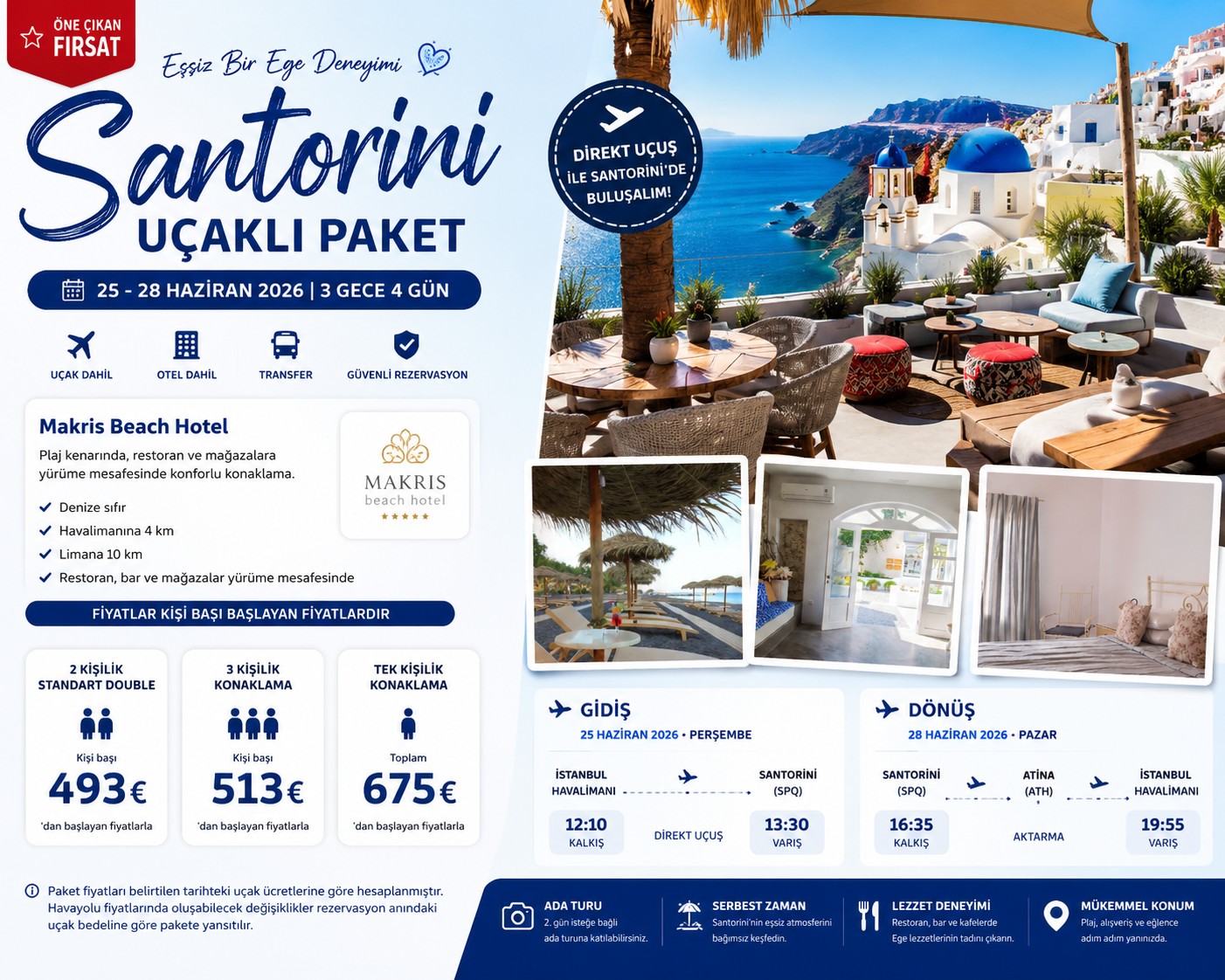 Santorini Uçaklı Paket 3 Gece 4 Gün